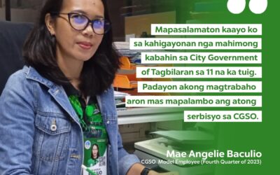 Baculio is CGSO Model Employee awardee for Fourth Quarter 2023.