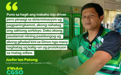 Congratulations, Jusfer Ian Putong. CGSO Model Employee for the 4th Quarter of 2024